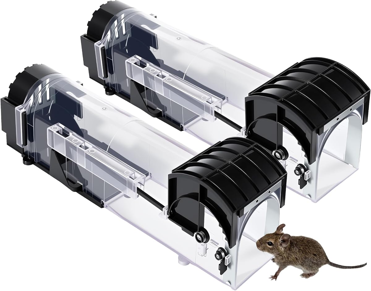 Mouse Traps 2-Pack, 12.2 Inches Humane Live-Catch Mouse Trap for Homes with Kids & Pets — Designed for Safe Release, not Killing
