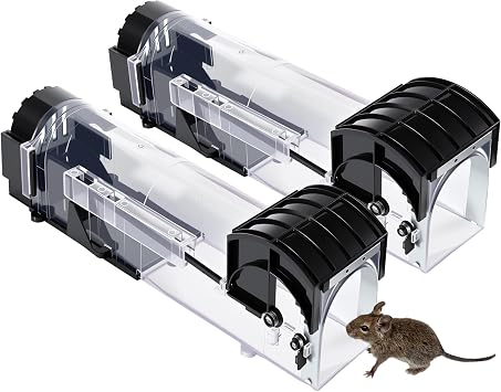 Mouse Traps 2-Pack, 12.2 Inches Humane Live-Catch Mouse Trap for Homes with Kids & Pets Designed for Safe Release, not Killing