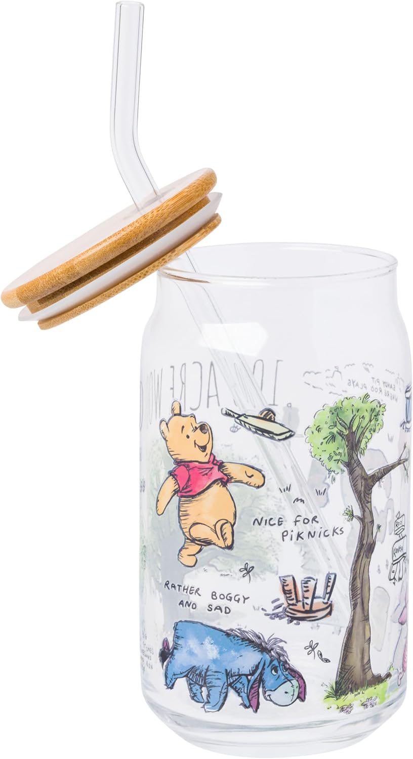 Silver Buffalo Disney Winnie the Pooh, 100 Acre Wood, Glass Tumbler, 16oz