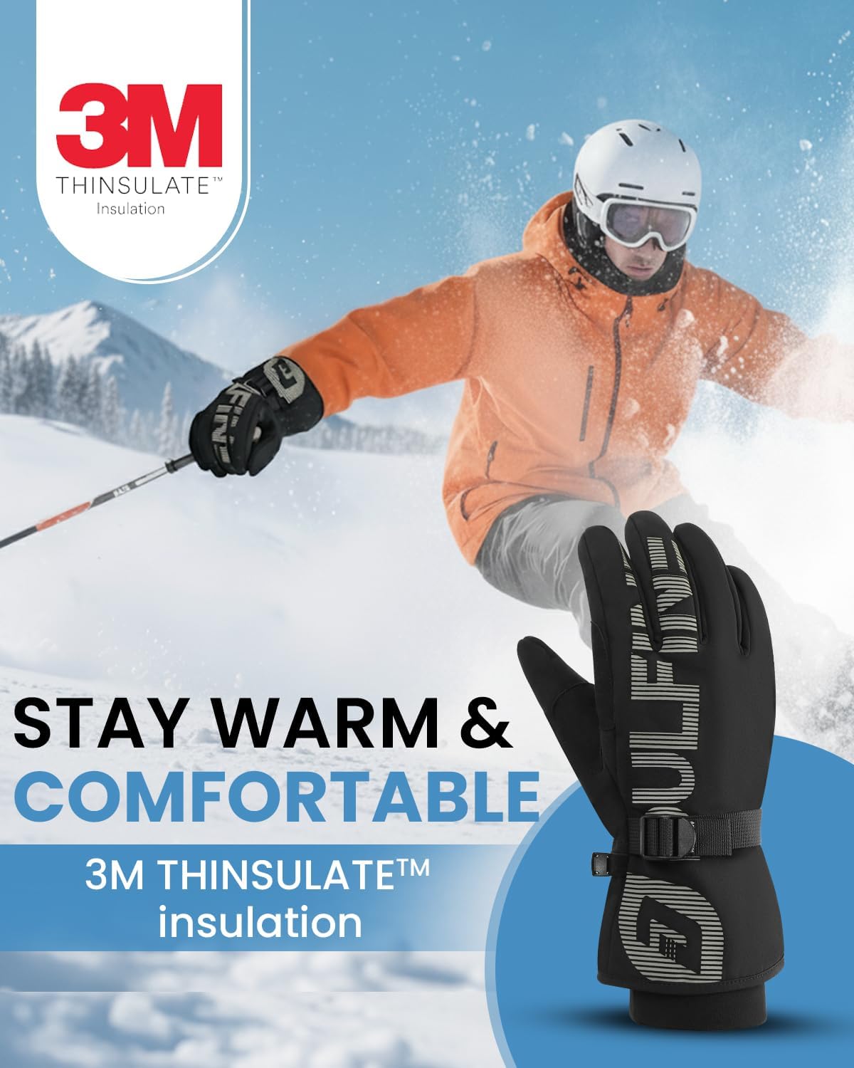 DULFINE Waterproof & Windproof -30°F Winter Work Gloves for Men 1 Pair | 3M Thinsulate Thermal Lining, Touch Screen, Warm Gloves for Outdoor, Ski, Cycling, Motorcycle, Men & Women