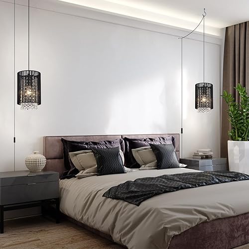 Miniatura 35 de Lámpara de techo colgante negra de 3 luces, mini candelabro, lámparas colgantes de techo ajustables, lámparas colgantes de cristal para isla