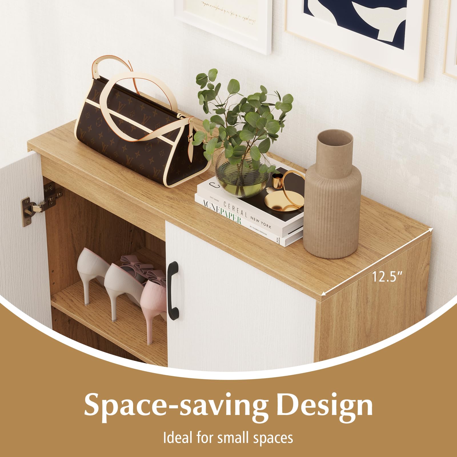 GIANTEX Credenza cucina armadio a 2 ante mobile cucina basso con ripiano regolabile a 5 posizioni, 2 kit anti-ribaltamento, armadio per soggiorno, ingresso, 80 × 31,5 × 82 cm (Naturale)