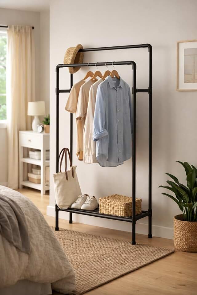 Arara Dupla Multiuso Compacta 100cm Preta com Prateleira