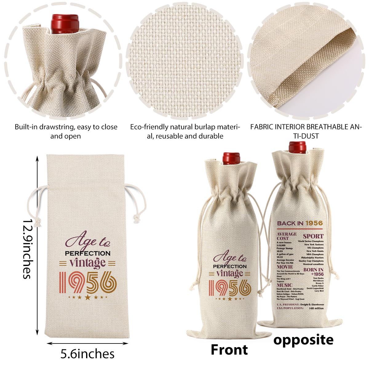 FBCCZEY Divertidos regalos de 70 cumpleaños para mujeres y hombres, bolsa de vino, regalos de cumpleaños para mujer de 70 años, bolsa de regalo de vino de feliz aniversario, decoraciones de fiesta de