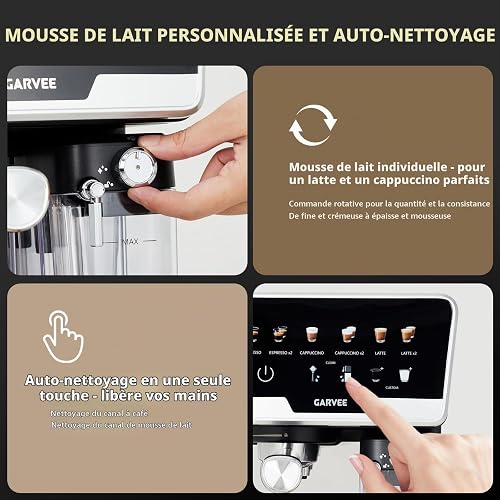 Macchina Per Caffè Espresso 20 Bar Per Casa Con Doppia Caldaia, Schiumatore Automatico & Autopulizia, 1450W, Serbatoio Acqua 2L e Latte 500ml, 6 Programmi + Modalità Manuale Per Cappuccino Latte - 5