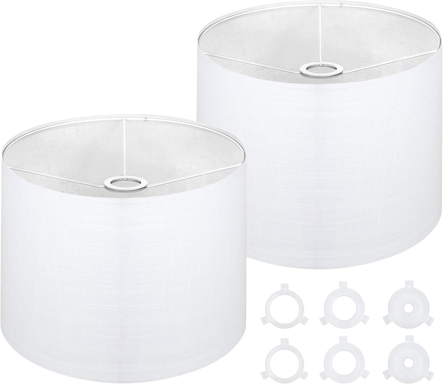 Set of 2 White Drum Lampshade 13''Top X 13'' Bottom X 10'' High, for Table, Floor & Bedside Lamps Natural Linen Hand Crafted, Easy Assembly Required，Lnclude E26-E14-11mm Adapter Ring