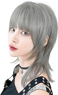 Vellis ウィッ グ グラニー・グレイ ミディアム ウルフ レイヤー レディース ボブ 自然 超柔ら軟フルウィッグ かつら女性用(ナチュラルレイヤード&軽量)
