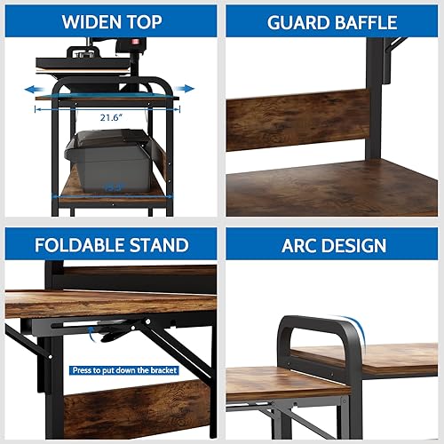 Miniatura 6 de PUNCIA Mesa de prensa de calor movible de 3 niveles, soporte plegable para máquina de transferencia de calor, banco de trabajo rodante resistente