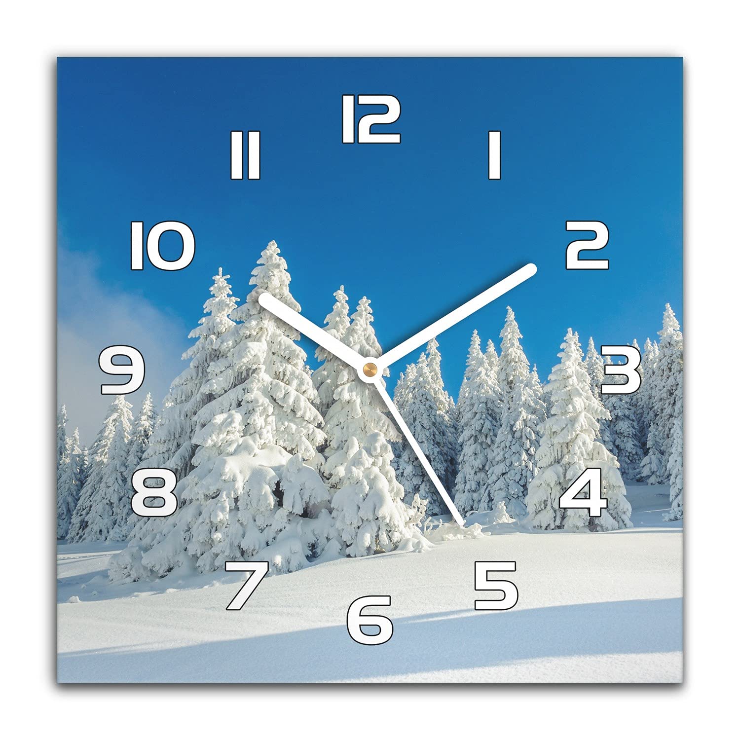 Horloge en Verre Noël 30x30 cm Créant une Ambiance d'Hiver Enneigé Silencieuse dans le Salon