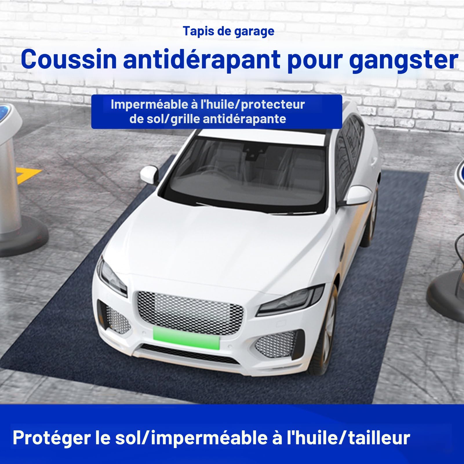 Tapis de garage imperméable absorbant avec dos antidérapant, grand tapis de stationnement de voiture, tapis de garage résistant 2,3 x 5,2 m