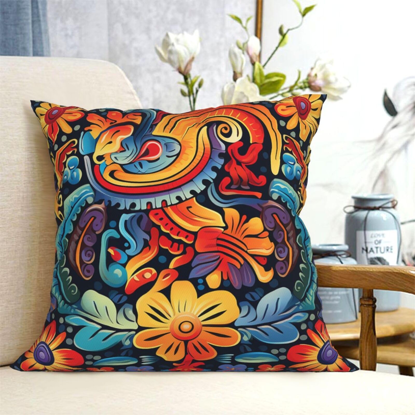 Fodpand Black Decorative Throw Pillow Covers 20"X20" Mexican Cushion Cases Square Modern Farmhouse Pillow Cases Soft Cozy Cushion Covers For Couch Sofa Bedroom Home Decor Pillowcase