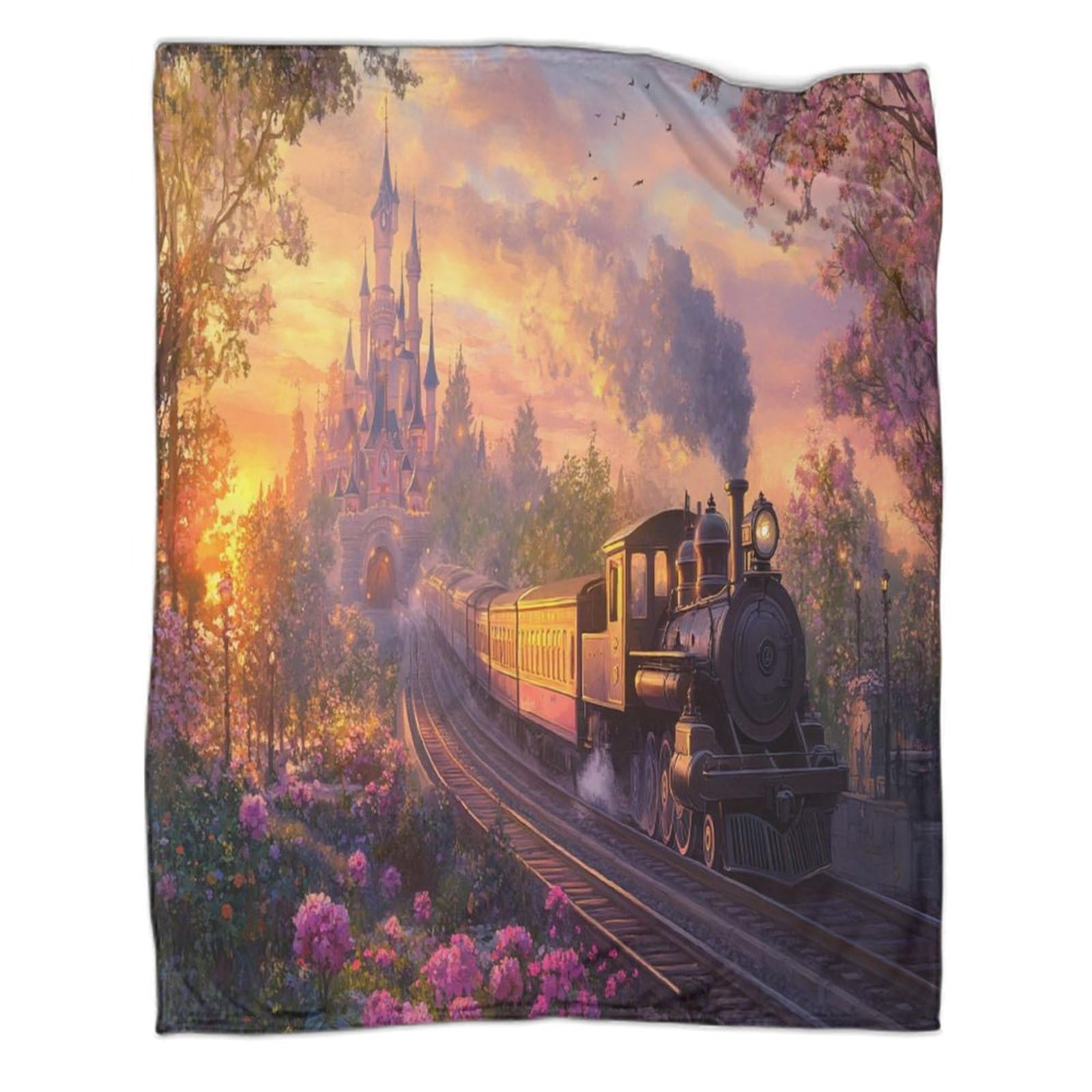 Kaiyun Style-3 Steam Train Blanket - Versatile Warm Bedding Castle At Sunset Soft And Comfortable Travel Bed Throws And Patchwork Quilts 80X90inch(200X230cm)