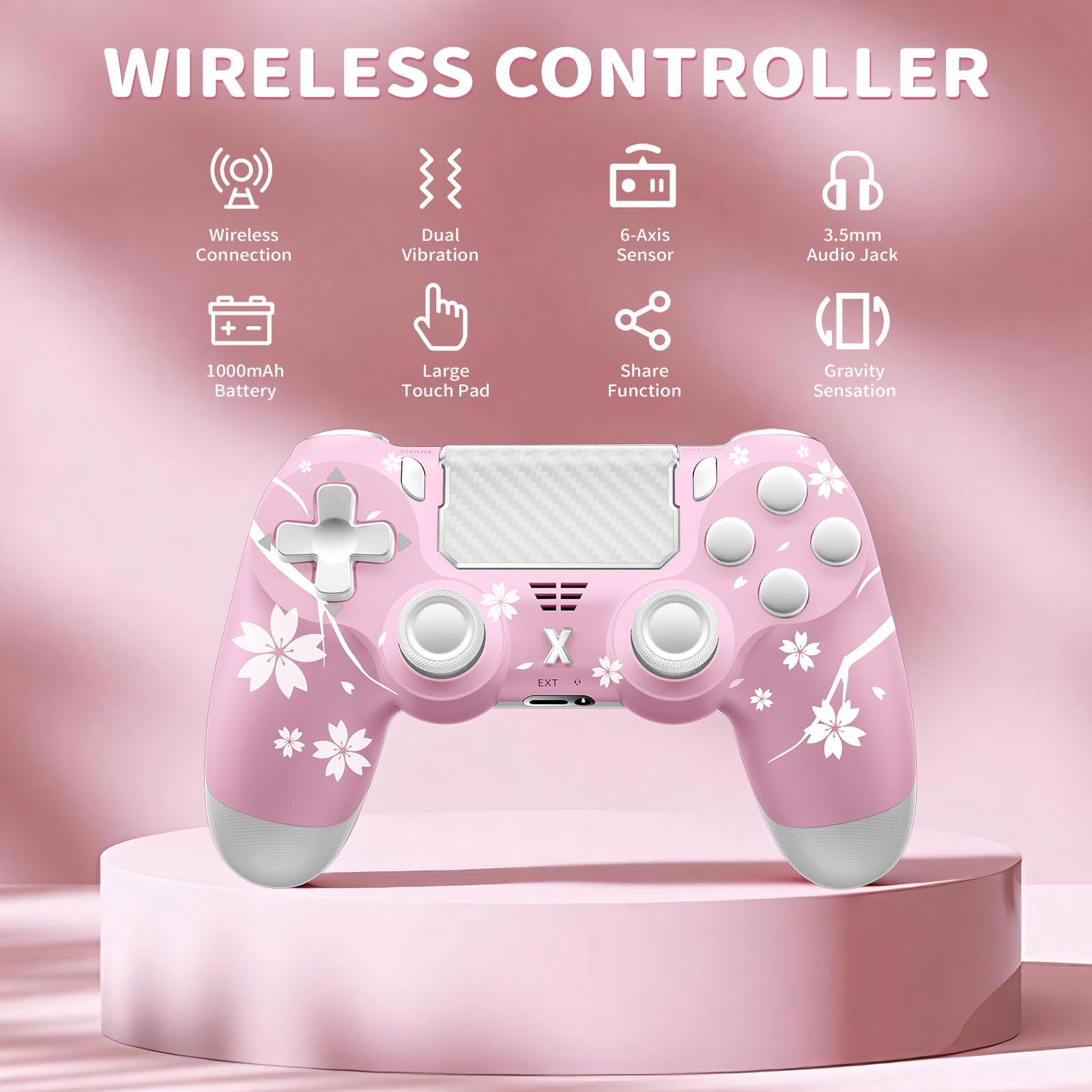 Hycago Manette de jeu sans fil pour PS-4, Manette de jeu compatible avec PS-4/Pro/Slim/PC Gamepad avec bouton Turbo/Retour/Double vibration/Capteur gyro à 6 axes/Écran tactile - 2