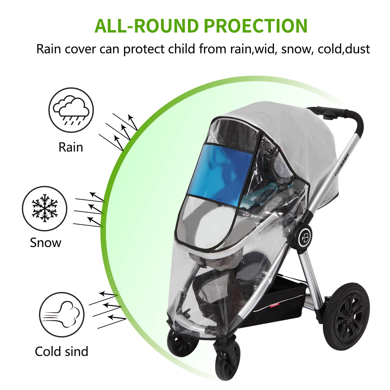 Hrzeem Universal Rain Cover for Stroller - 2021 New PVC-Free Baby Stroller Rain Cover, Waterproof & Windproof EVA Stroller Weather Shield with Mosquito Net : Baby