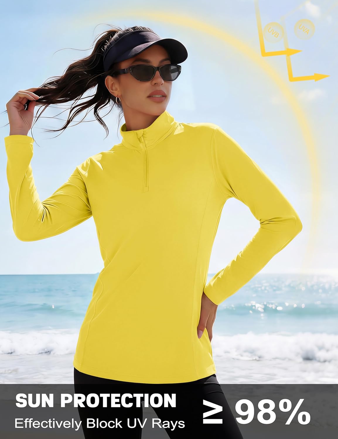 MAGCOMSEN Women's Shirts Long Sleeve 1/4 Zip UPF50+ UV Sun Protection Quick Dry Workout Hiking Athletic Shirts Rash Guard