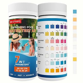 Hot Tub Test Strips 7 in 1, Quick Pool and Spa Test Strips Test for pH, Chlorine, Hardness, Bromine, Alkalinity Pratical Pool Water Testing Kit 7IN1V1