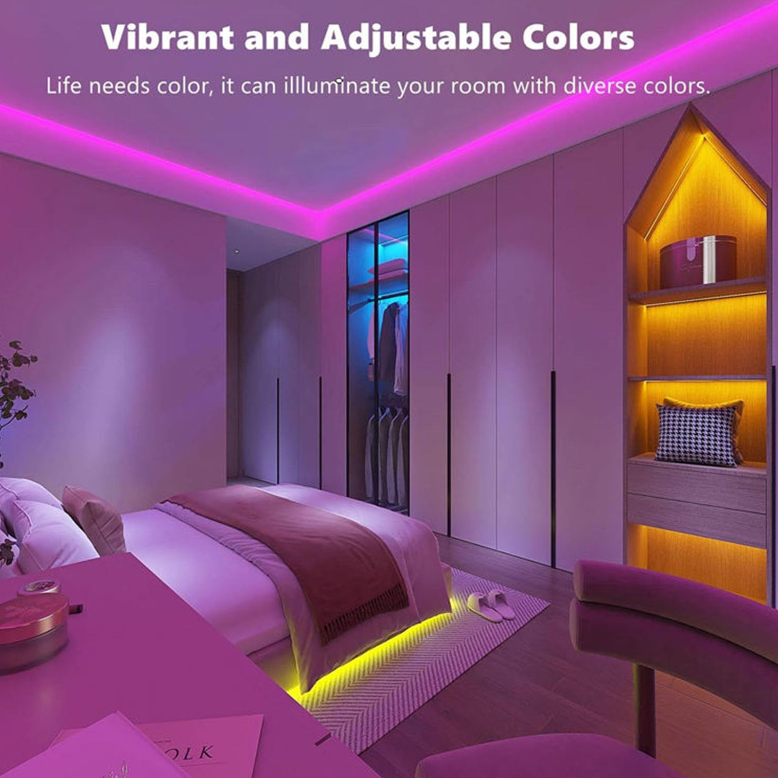SH-RuiDu Color Changing Led Strip Lights 20m, 5050 RGB Music Sync LED Tape Lights Dimmable Stick on Led Mood Strip Light with Bluetooth App Remote Control for Bedroom, Movie Room, Party, Bar Decor - Image 4