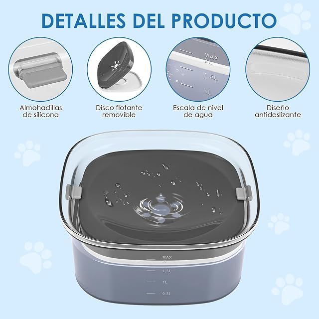 Foto 3 de 7 de Gaethra Bebedero Perro Antigoteo, 2l Bebedero Antisalpicaduras Perro, Bebederos para Perros Grande y Pequeño