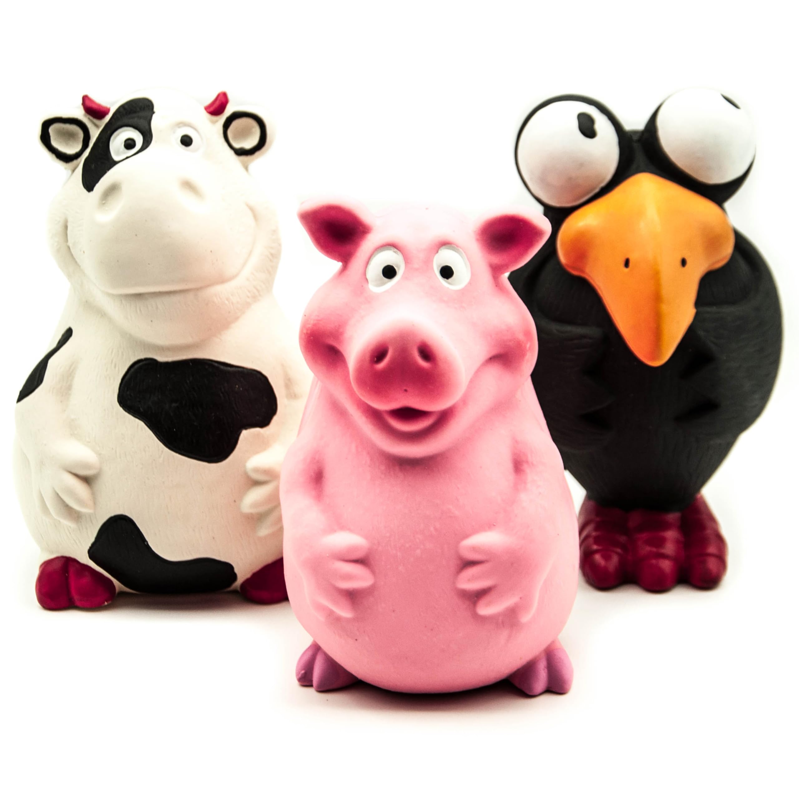 Petopedia 2x 15cm Long Squeaky Dog Toy โ LATEX Rubber Pigs, Cows, Penguins โ Interactive Toys for Boredom โ Honking Squeak, Fetch, Chew โ Small & Medium Dogs Presents (Assorted (Pack of 2), 6 inches)