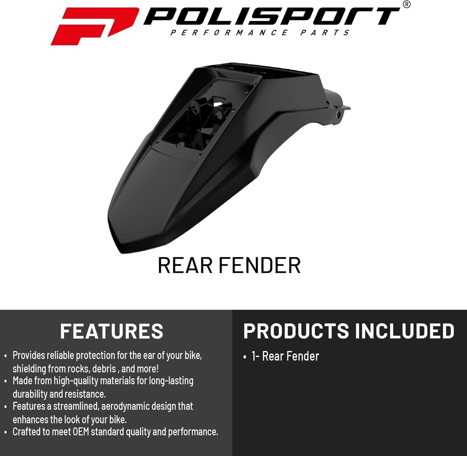 Polisport Motocross (MX) Rear Fender for Kawasaki KLR 650 (2008-18) Dirt Bike – OEM Quality, Durable, Flexible & Perfect Fit – Black