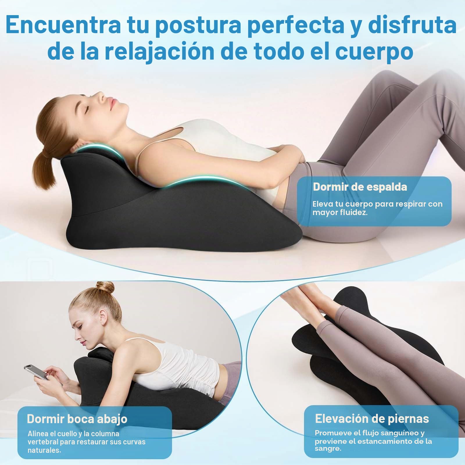 MINGPINHUIUS Cojín de cuña, cojín de Lectura y cojín Lumbar, cojín de relajación para Cama, sofá y Suelo, cojín ortopédico de Apoyo contra el Dolor de Espalda y Cuello, de Espuma viscoelástica