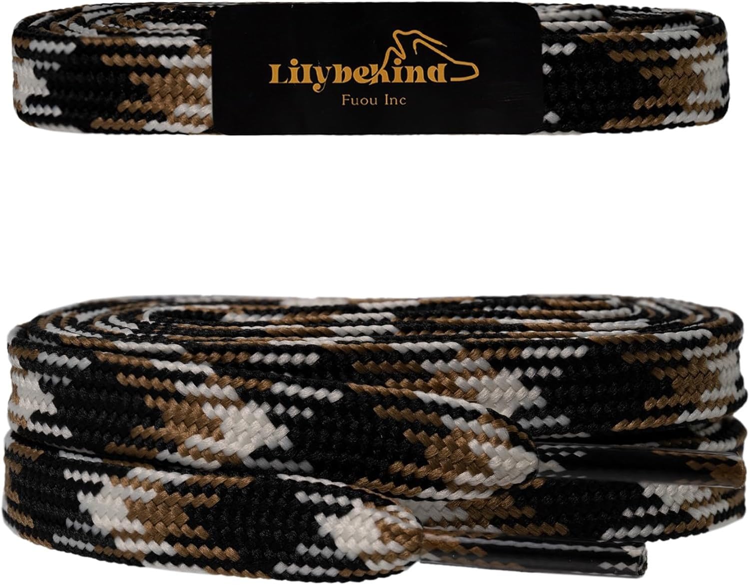 WOMGKDA 5/16 Inch 51 Inch Colored Flat Replacement Shoelaces for Sneakers Casual Shoes, Black Brown Cream