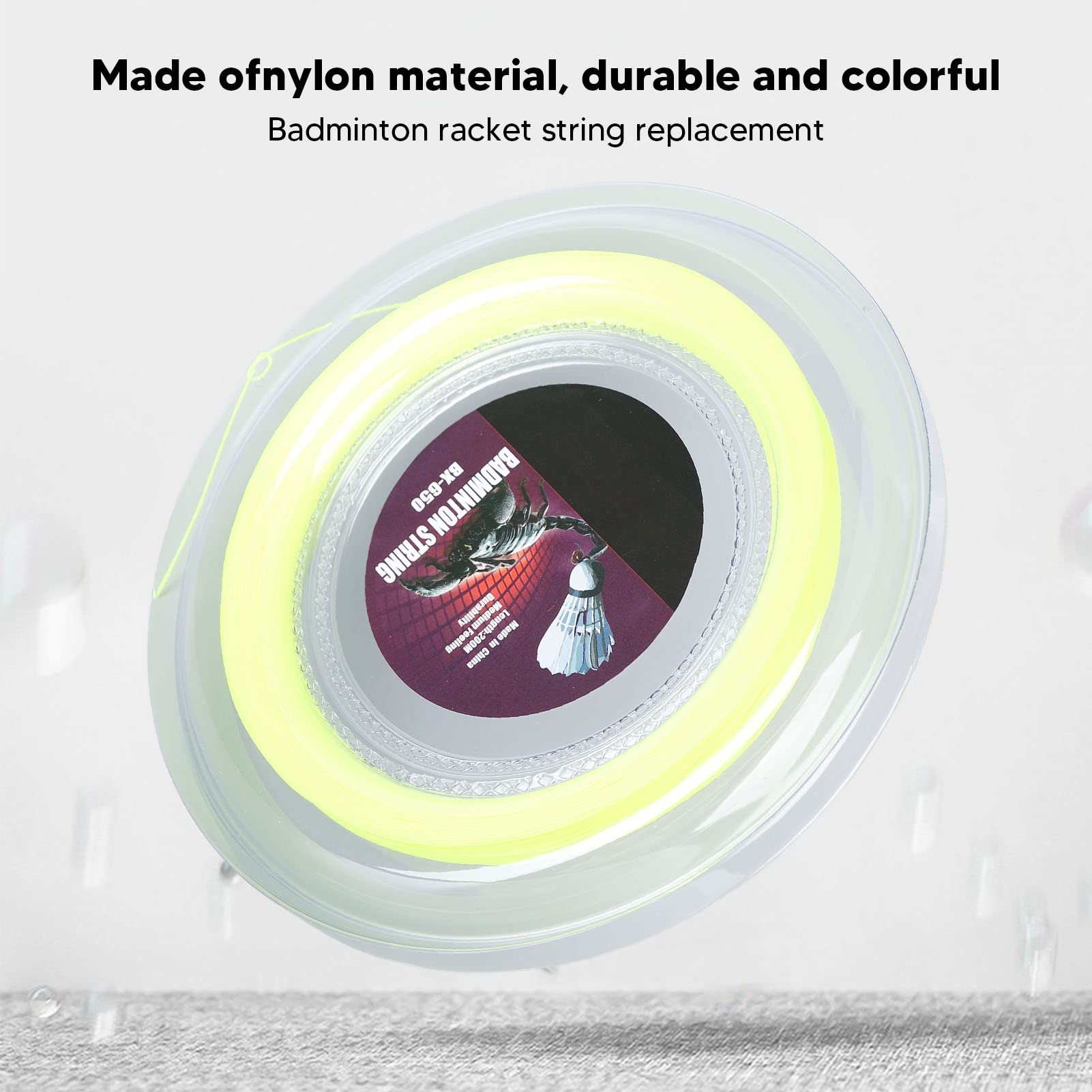 cardyven Badminton Racket String, 0.72mm 200m Nylon Badminton Training Racket String Line BX 650 High Elastic Racquet String Line Badminton Repair Accessory (Fluorescent Yellow)