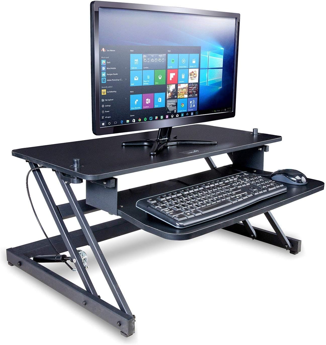 Ivation Standing Desk with Dual Surfaces Sized & Positioned Height Adjustable for Computer Monitors & Keyboard – Simply Slides Between Sitting & Standing Heights (31 Inches)
