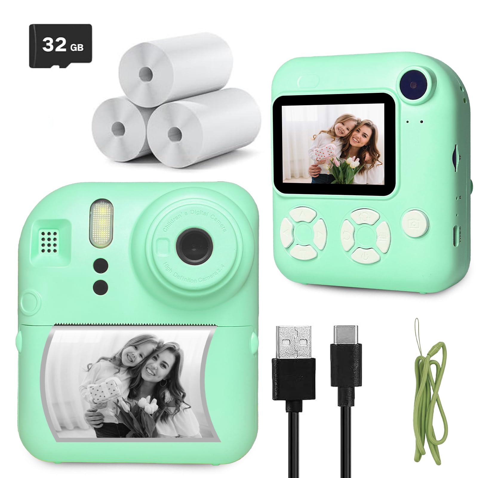 Instant Print Camera for Kids, Christmas Birthday Gifts for Kids Ages 3-12, 16X Zoom,1080P Vedio Selfie Digital Camera,Toddler Portable Toy for Girls