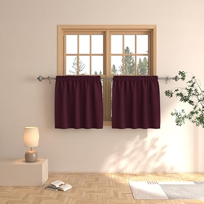 Burgundy Tier Curtains 24 inch Room Darkening Kitchen Window Curtains Over Sink Bathroom Mini Short Curtain Triple Weave Small Basement Cafe Curtains Half Window Treatment Set 2 Panels Rod Pocket 24"L