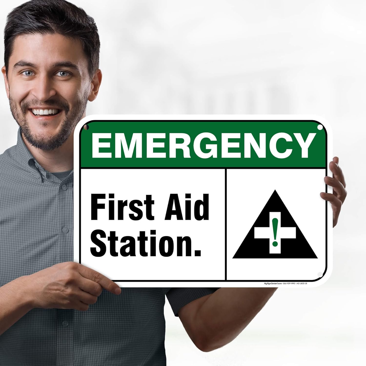 Emergency First Aid Station Sign, 12x18 Inches, 55 mil thick HDPE (high density polyethylene), Made in USA by My Sign Center