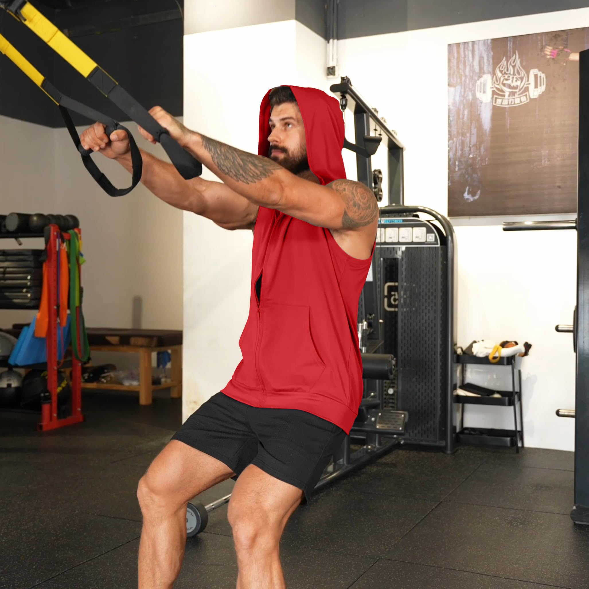 Canotte da allenamento da uomo con cappuccio con zip fino senza maniche palestra camicie bodybuilding felpe con cappuccio muscolo tagliato maglietta