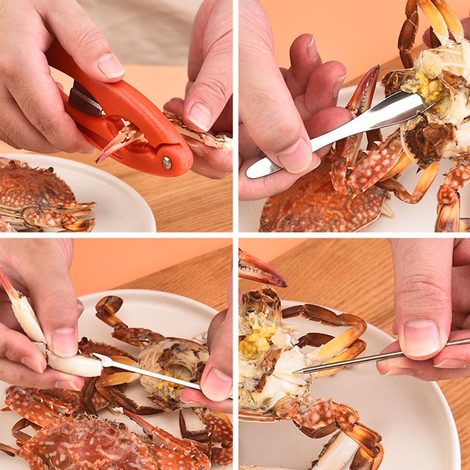 2 Sets Crackers Et Outils Pour Jambes De Crabe - Pinces Homard Acier Inoxydable Et Plastique