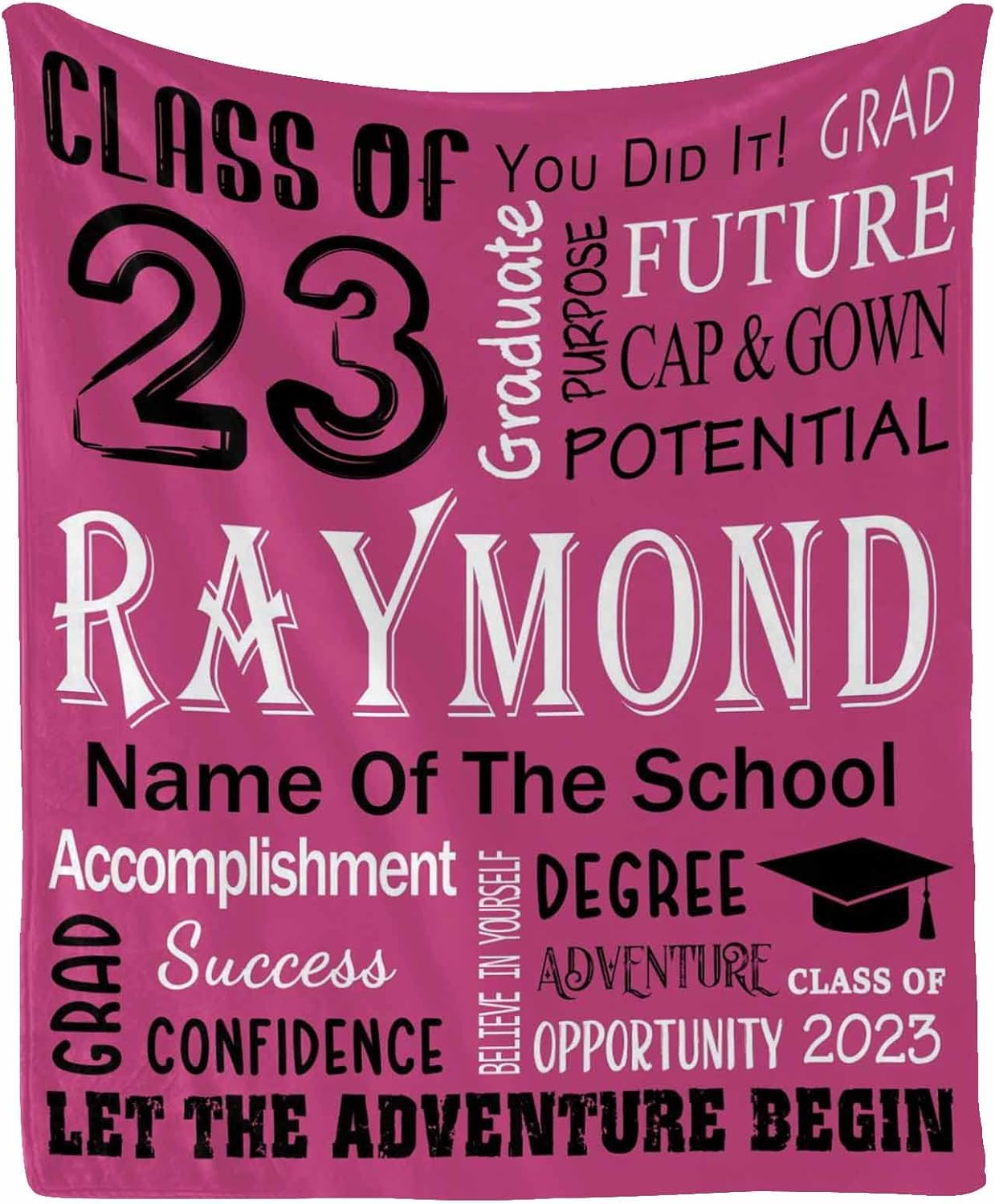 Customized Graduation Blanket Childrens Throw Blankets Pink Throw Blanket for Couch Ultra-Soft Cozy Microfiber Couch Blanket Graduate School Name 14 32"x48"