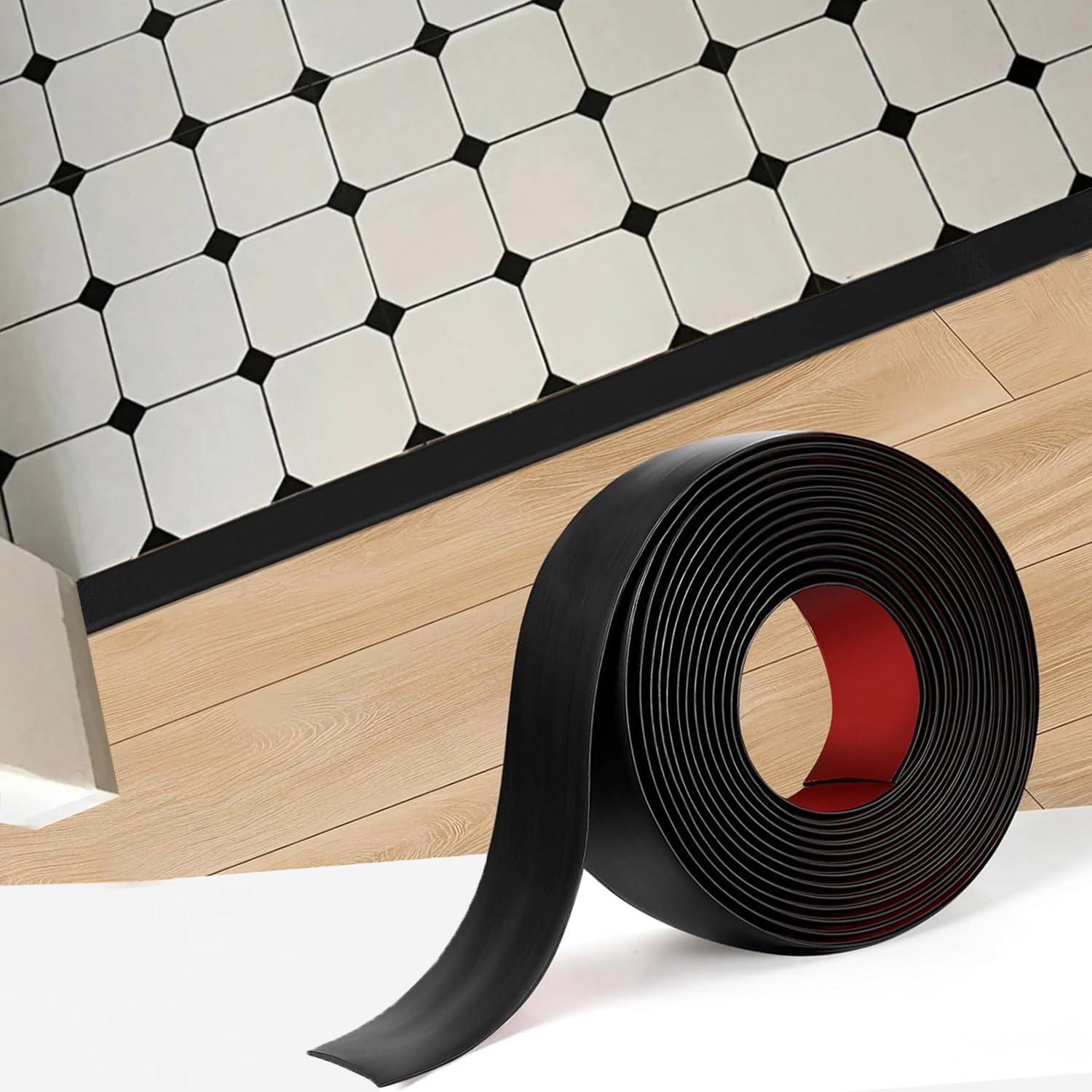 16Ft Floor Transition Strip Self Adhesive Vinyl Flat Divider Transitions Strip Wood Grain Design for Laminate Floor Gaps and Threshold Cover Molding(Black Walnut)