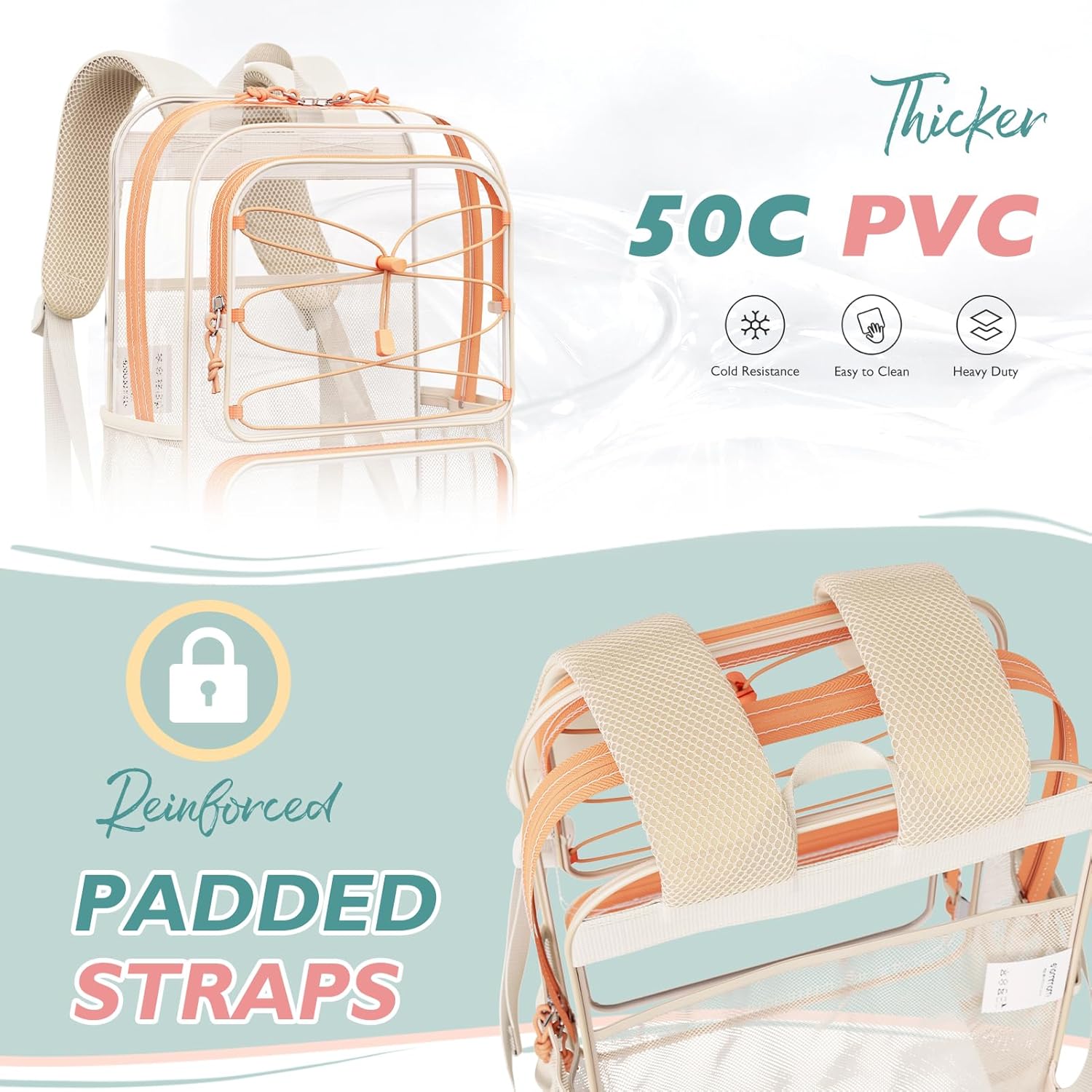 mommore Clear Backpack Heavy Duty Transparent Backpack Large See Through Bookbag for School - Image 4