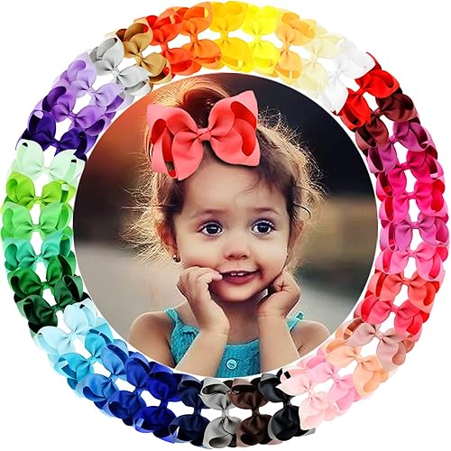 WillingTee 40 colores lazos de 3 pulgadas con cinta de grogrén para el cabello, clips de cocodrilo para niños pequeños, accesorios para el cabello