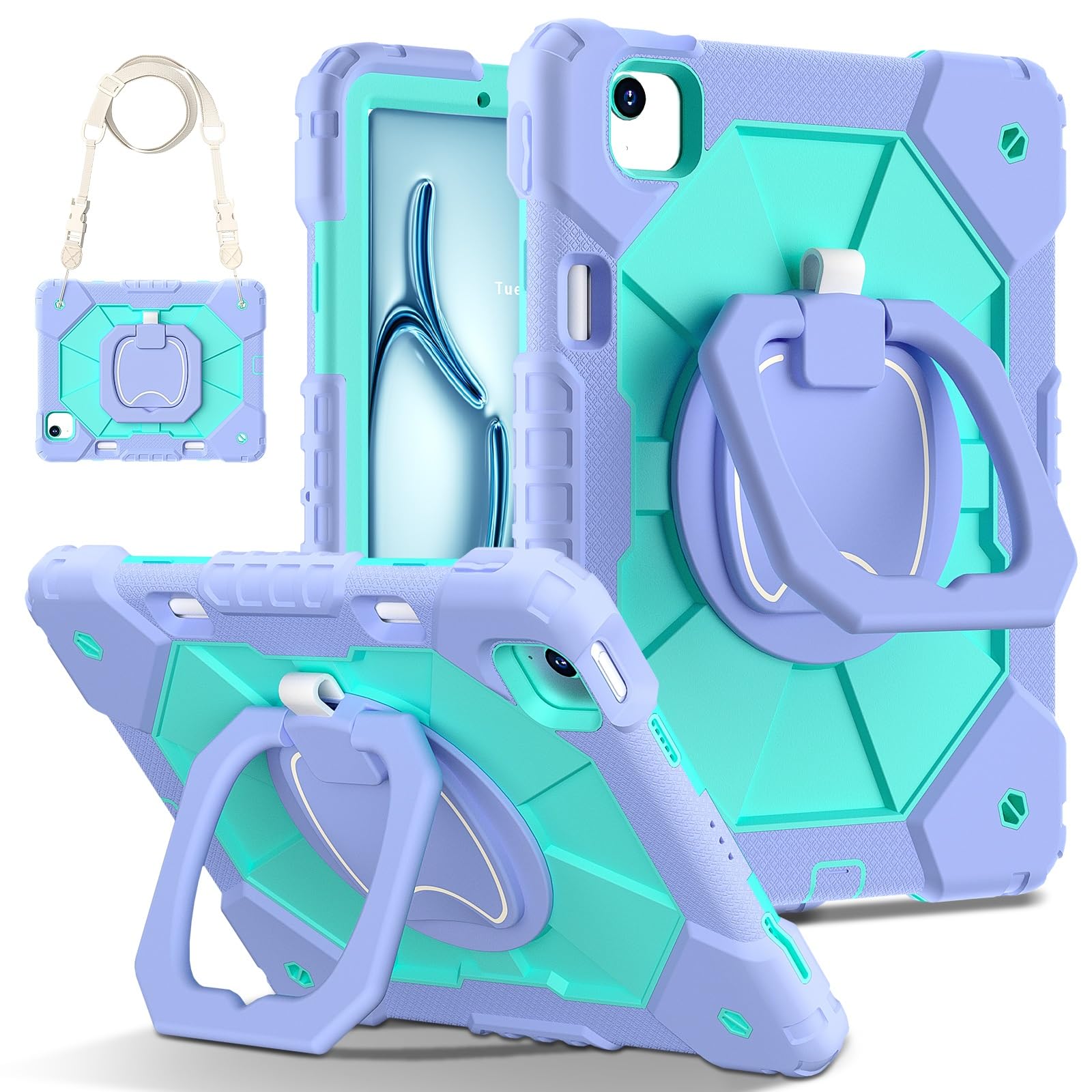 Etui na iPada Air 11 M4 2026/ M3 2025/ M2 2024, odporne wstrząsy etui cali M4/M3/M2 (8. 2026/7. 2025 6. 2024), silikonowe ochronne z obrotową podpórką 360(Mor)