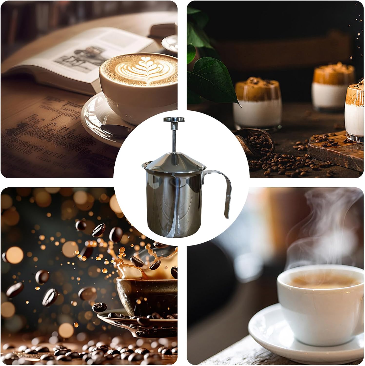 Manual Frother - Handheld Whisk, 800ml Foam Maker For Coffee Preparation, Milk Frothing Pitcher With Double Mesh, Kitchenware, Aerating Carafe For Hot Chocolate, Lattes And Drinks