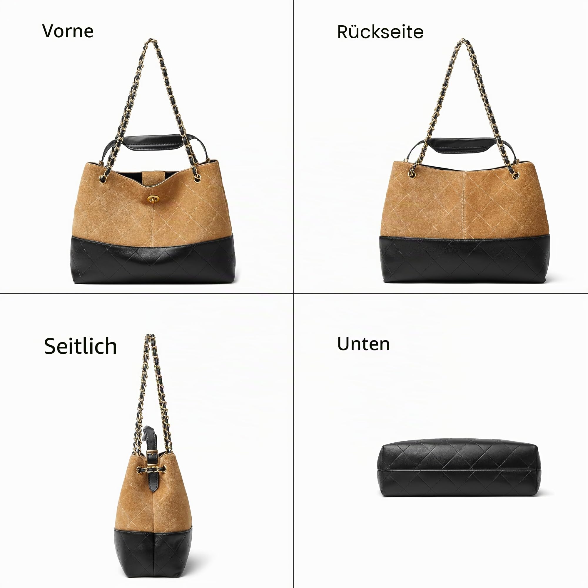DORIS&JACKY Gesteppte Wildleder-Tragetasche für Damen, Designer-Lammfell-Umhängetasche und Handtaschen mit Kettenriemen