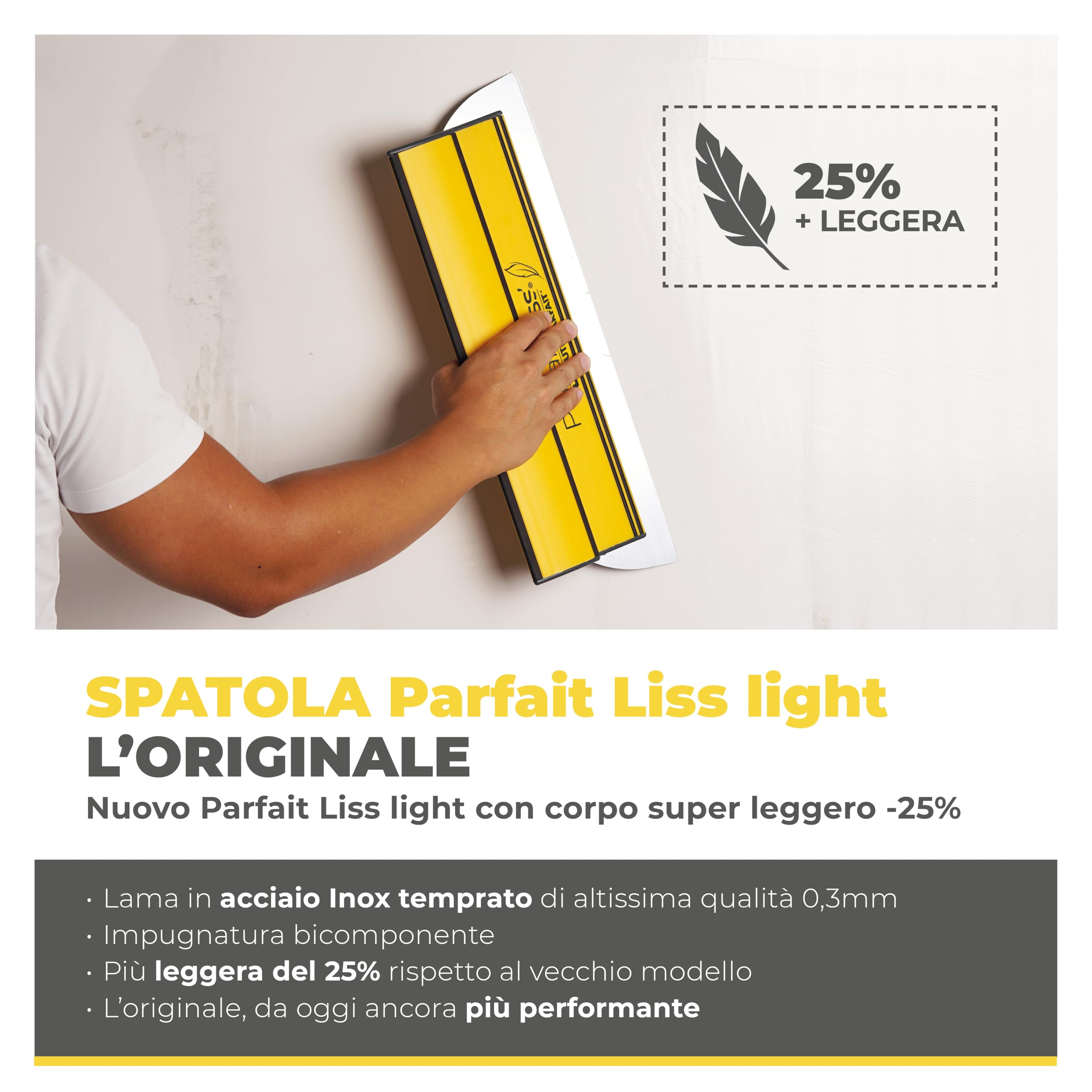Boldrini Espátula original Parfait Liss Light, nuevo modelo aligerado. Para masilla y afeitado, 80 cm