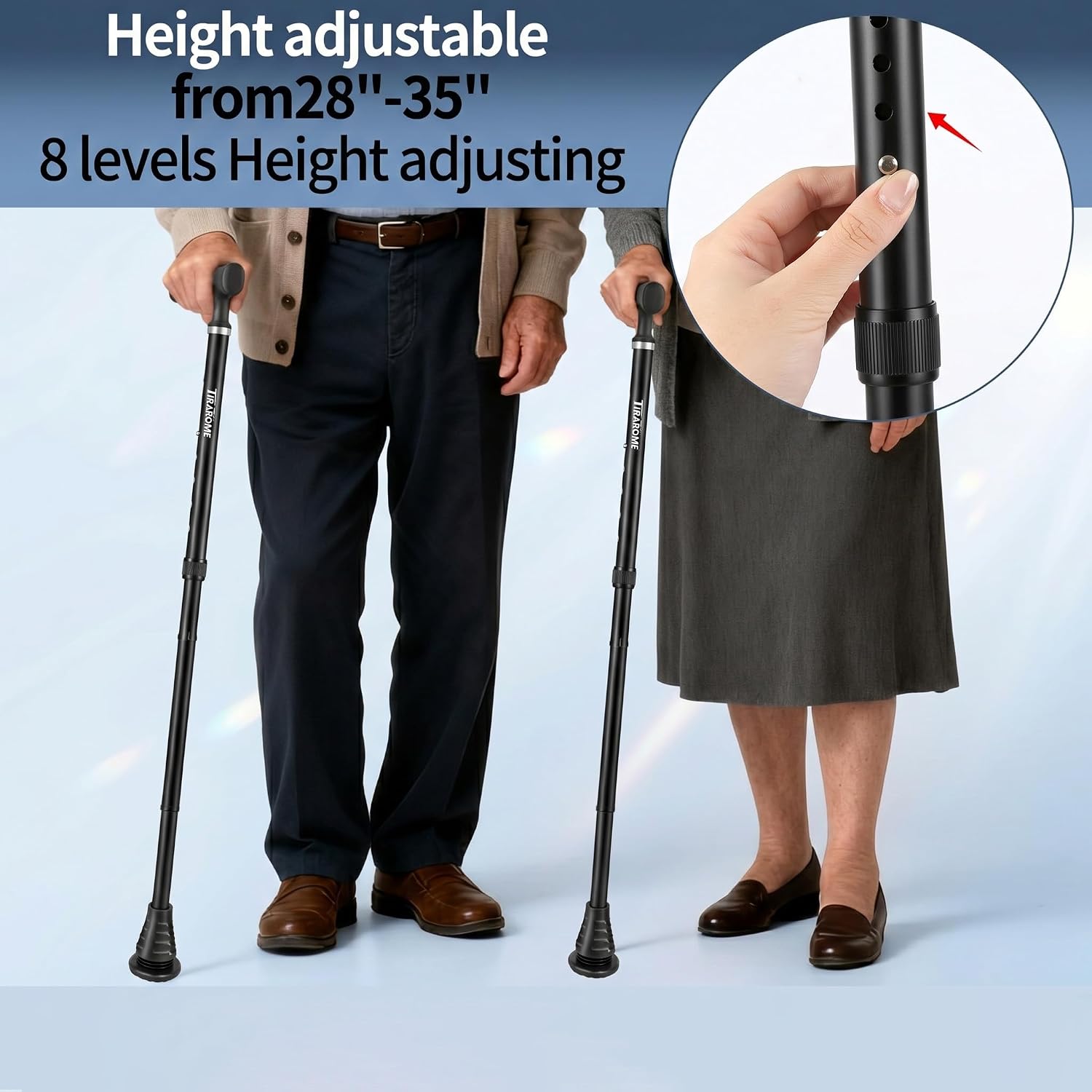 Walking Cane - Collapsible, Rubber Handle, Shock Absorbing Base, 8-Level Height Adjustable, 0.9lb Lightweight Stick Supports Up to 350 Lbs, Fashionable Gift for Seniors & Adults
