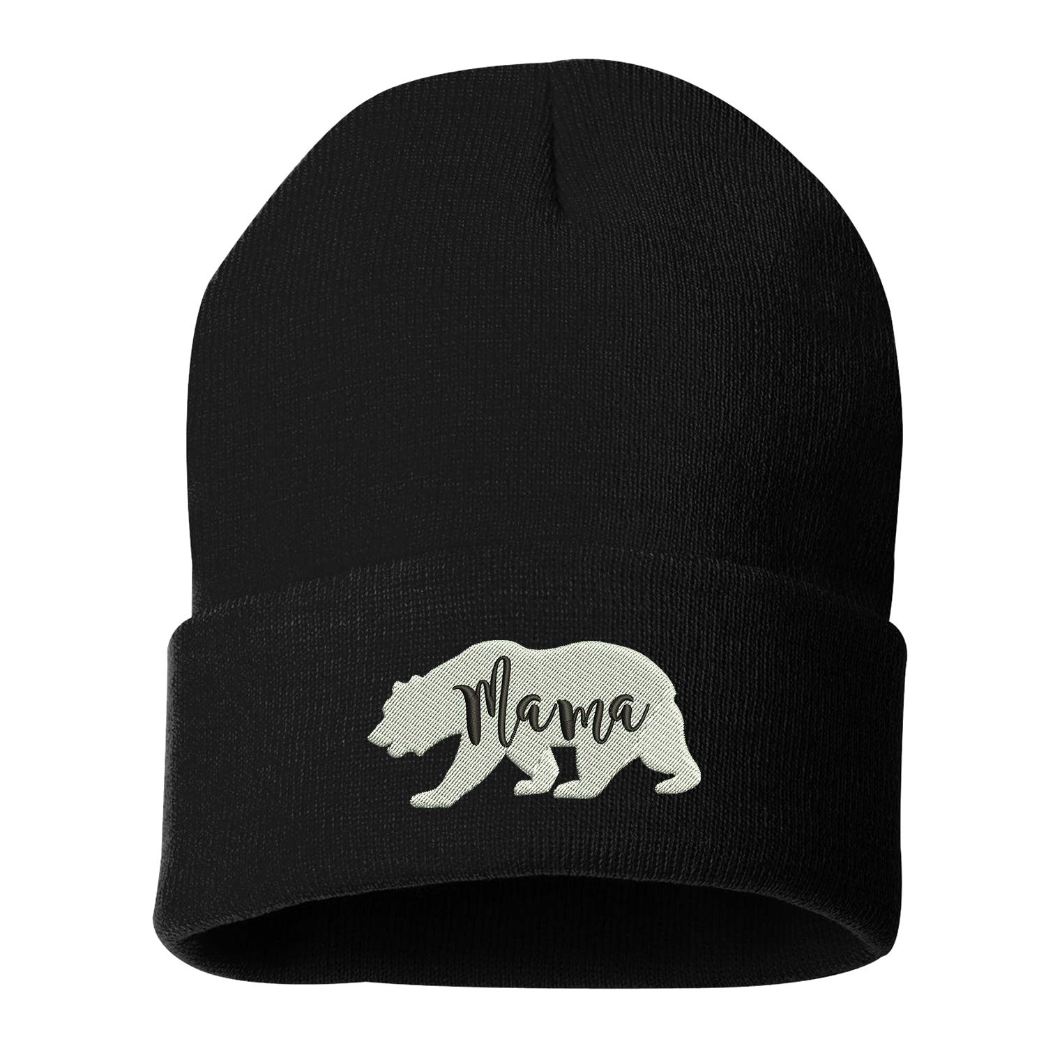 Mama Bear Embroidered Beanie Cuffed Cap - Unisex (Black)