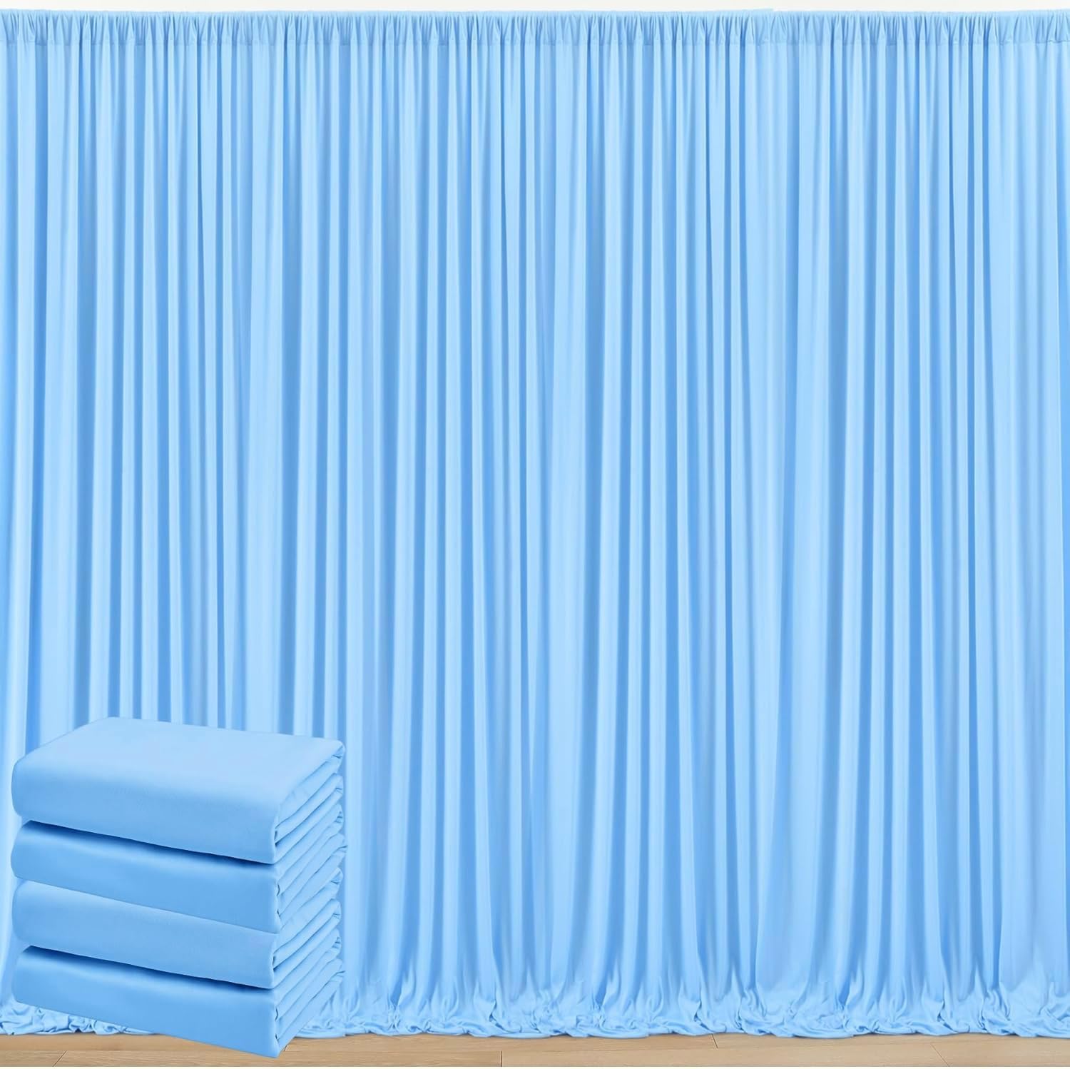 20 ft x 10 ft Wrinkle Free Baby Blue Backdrop Curtains for Parties, 4 Panels 5 ft x 10 ft Polyester Light Blue Photo Backdrop Curtain Drapes for Birthday Wedding Party Baby Shower Photography 5'(W) x 10'(H), 4 panels Baby Blue