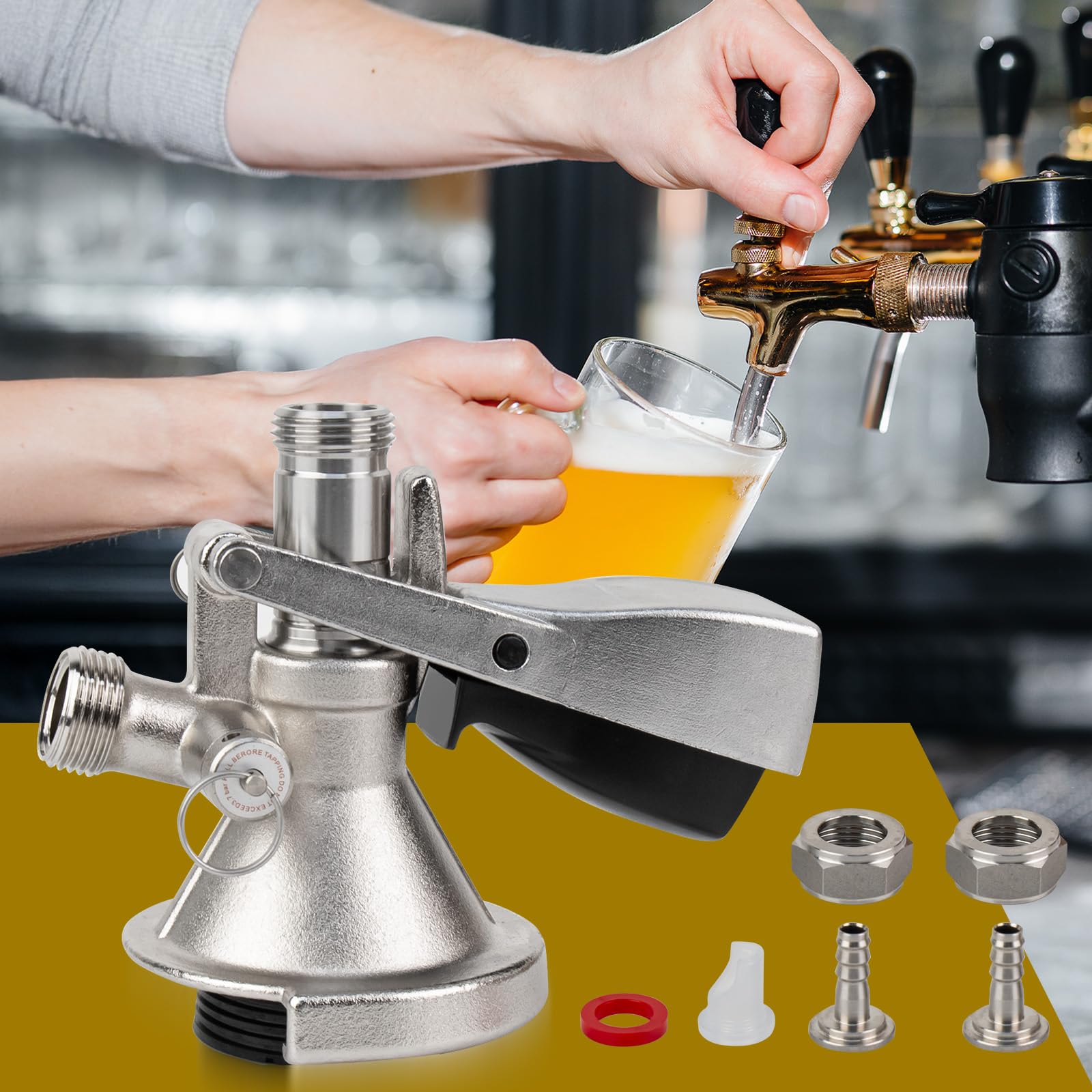 Tesmotor Tapón de barril tipo A G5/8, rosca con válvula de sobrepresión, acero inoxidable 304, grifo de cerveza para sistema de elaboración en casa, bares, restaurantes y celebraciones familiares