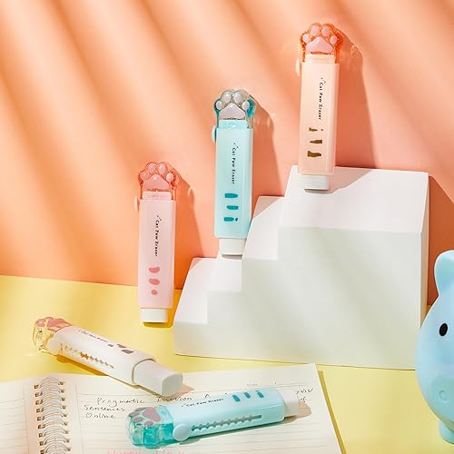 Miniatura 4 de 8 unidades de borradores en forma de pata de gato, diseño retráctil, de dibujos animados, borradores estéticos pastel, lápiz kawaii, goma linda para