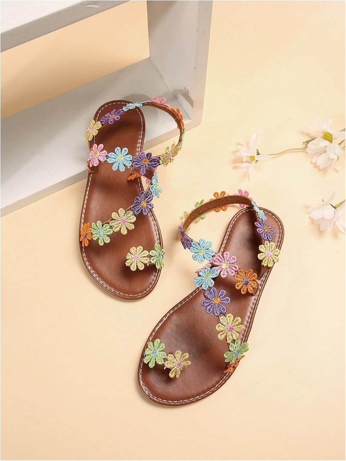 Floerns Women's Elegant Rhinestone Butterfly Transparent Elastic Strap Summer Flat Sandals