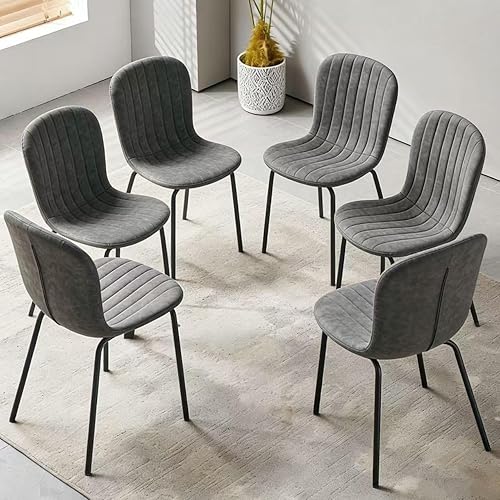 Juego de 6 sillas de comedor pequeñas, modernas sillas de comedor de piel sintética de mediados de siglo con patas de metal negro, cocina, hogar,