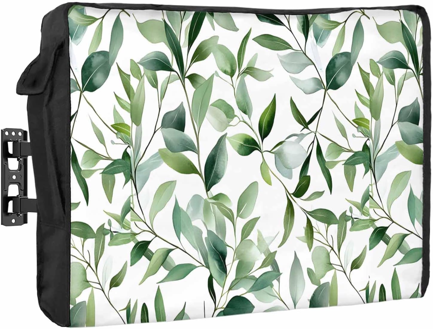 Outdoor TV Cover 80 to 85 Inch Ombre Green Leaves Weatherproof & Waterproof TV Enclosure Protector with Remote Control Pocket Watercolor Leaf Plant TV Screen Protector for LCD & LED Outside TVs