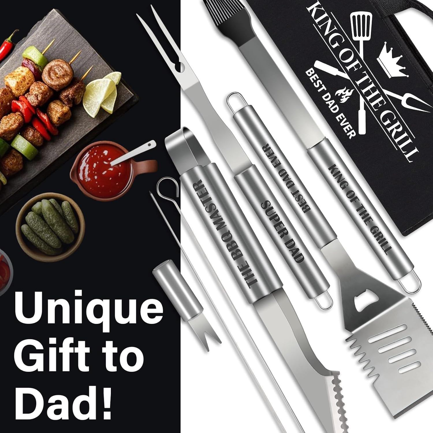Dad Christmas Gifts from Daughter Son 19Pcs BBQ Grill Tools Set with Apron Portable Bag Heavy Duty Stainless Steel Grilling Utensils Barbecue Accessories Kit for Men Father Papa Birthday Present